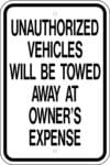 G 84 unauthorized vehicles towed sign 1