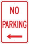 R 45l no parking left arrow sign
