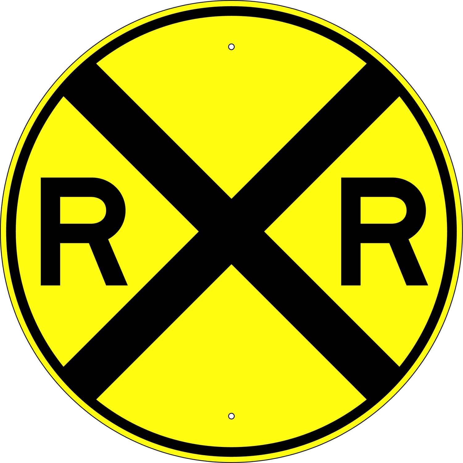 W10 1 railroad crossing round yellow