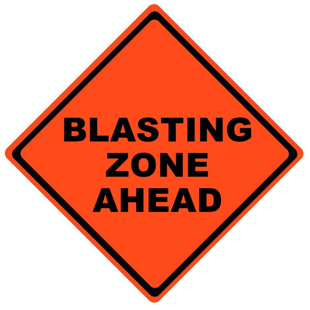 blasting zone ahead roll up sign