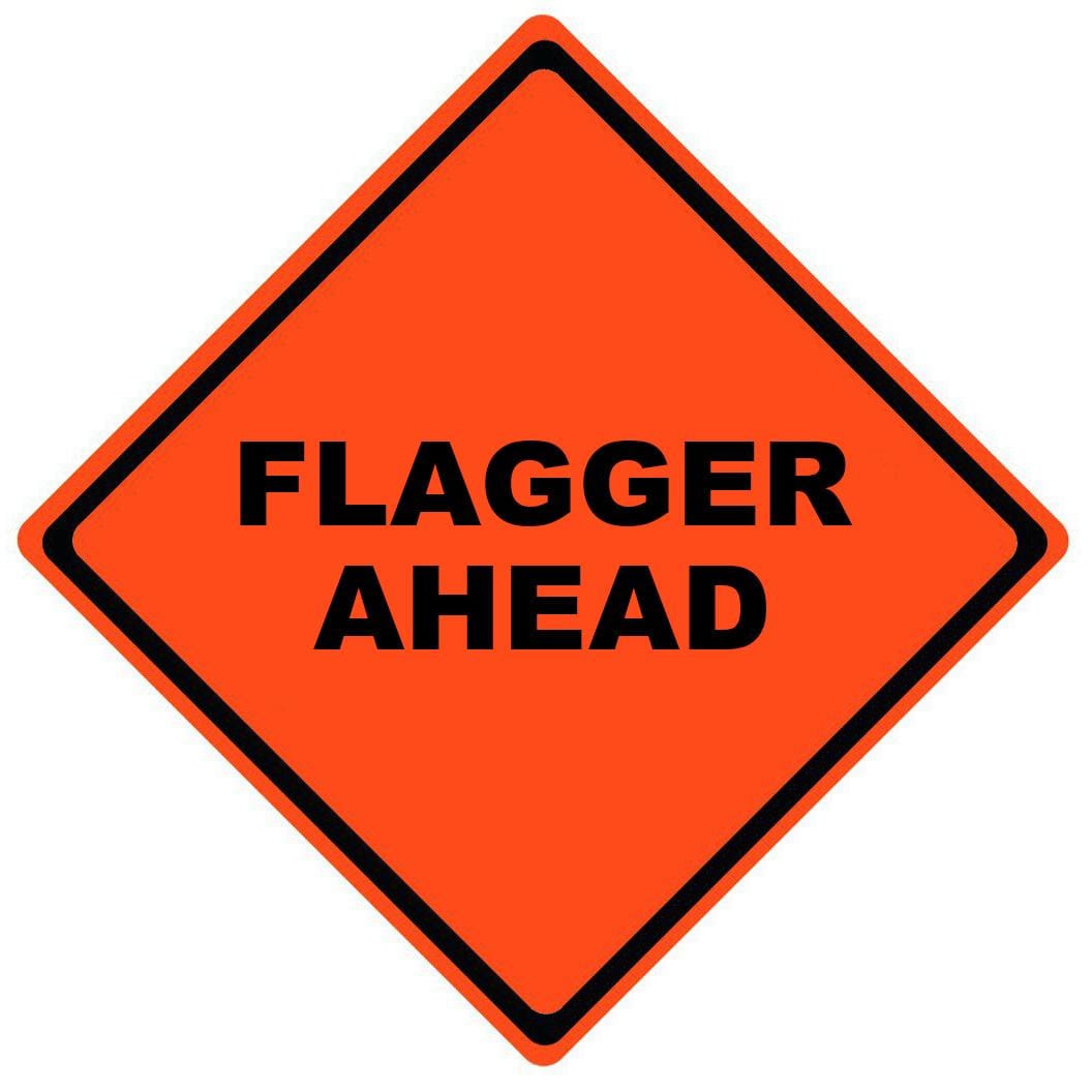 flagger ahead roll up sign