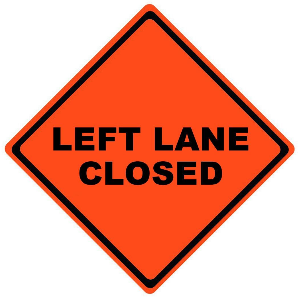 left lane closed roll up sign