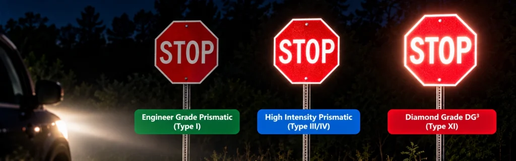 nighttime stop sign reflectivity comparison
