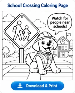 school crossing coloring page card